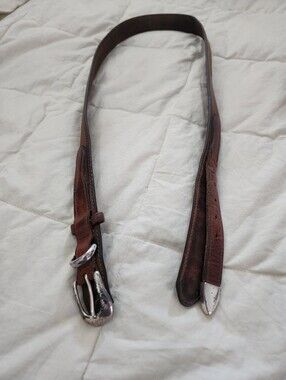 Vintage Mens Orvis Brown Leather Belt Bag with Silver Hardware Size 36
